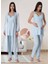 Dvina Effortt Lohusa Beyaz Çizgili Sabahlıklı Pijama Takımı Mavi - 9034 1