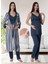 Dvina Effortt Lohusa Beyaz Çizgili Sabahlıklı Pijama Takımı Lacivert - 9034 1