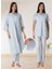 Dvina Effortt Lohusa Sabahlıklı Pijama Takımı Mavi - 9024 1