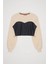 Match Detaylı Crop Sweatshirt Bej 1