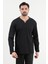 Erkek V Yaka Düğme Detaylı Dokulu Sweatshirt Siyah - 5524 1