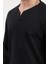 Erkek V Yaka Düğme Detaylı Dokulu Sweatshirt Siyah - 5524 2