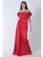 Kırmızı Drape Detaylı Saten Kumaş Abiye Elbise 9704858.08 1