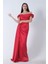 Kırmızı Drape Detaylı Saten Kumaş Abiye Elbise 9704858.08 4