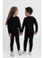 Unisex Çocuk Ribana Kumaş Rahat Eşofman Takımı Siyah 4