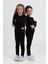 Unisex Çocuk Ribana Kumaş Rahat Eşofman Takımı Siyah 5