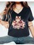 Kadın V Yaka Siyah Baskılı T-Shirt Salaş Rahat Kesim Boyfirend 1