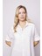 Kadın Keten Görünümlü Kolu Katlanabilir Rahat Kesim Uzun Tunik Gömlek-Krem 1