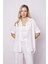 Kadın Keten Görünümlü Kolu Katlanabilir Rahat Kesim Uzun Tunik Gömlek-Krem 4