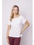 Kadın Likrasız Şık Span Kumaş Kayık Yaka Önü Dikişli Düşük Omuzlu T-Shirt Bluz-Beyaz 1