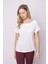 Kadın Likrasız Şık Span Kumaş Kayık Yaka Önü Dikişli Düşük Omuzlu T-Shirt Bluz-Beyaz 2