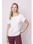 Kadın Likrasız Şık Span Kumaş Kayık Yaka Önü Dikişli Düşük Omuzlu T-Shirt Bluz-Beyaz 3