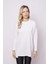 Kadın Sıfır Yaka Uzun Kol Hafif Likralı Kumaş Rahat Kesim(Göbeği Gizler) Tunik Bluz-Beyaz 2
