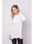 Kadın Sıfır Yaka Uzun Kol Hafif Likralı Kumaş Rahat Kesim(Göbeği Gizler) Tunik Bluz-Beyaz 3
