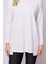 Kadın Sıfır Yaka Uzun Kol Hafif Likralı Kumaş Rahat Kesim(Göbeği Gizler) Tunik Bluz-Beyaz 5