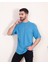 Erkek Oversize Fit Organik Pamuk Kalın Dokulu Bisiklet Yakalı Mavi T-Shirt 1