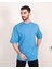 Erkek Oversize Fit Organik Pamuk Kalın Dokulu Bisiklet Yakalı Mavi T-Shirt 2