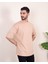 Erkek Oversize Fit Organik Pamuk Kalın Dokulu Bisiklet Yakalı Bej T-Shirt 1