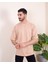 Erkek Oversize Fit Organik Pamuk Kalın Dokulu Bisiklet Yakalı Bej T-Shirt 3