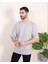 Erkek Oversize Fit Organik Pamuk Kalın Dokulu Bisiklet Yakalı Gri T-Shirt 1