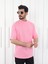 Erkek Oversize Fit Organik Pamuk Kalın Dokulu Bisiklet Yakalı Pembe T-Shirt 2