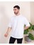 Erkek Oversize Fit Organik Pamuk Kalın Dokulu Bisiklet Yakalı Beyaz T-Shirt 2