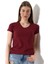 Pamuklu Penye Kompakt Likralı V Yaka Kısa Kol Basic T-Shirt 21043 Bordo 1