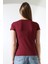 Pamuklu Penye Kompakt Likralı V Yaka Kısa Kol Basic T-Shirt 21043 Bordo 4
