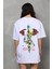 Unisex Bisiklet Yaka Baskılı Oversize Thirt Beyaz 3