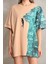 Unisex Bisiklet Yaka Baskılı Oversize Thirt Bej 2