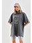 Unisex Taş Desenli Oversize Thirt Füme 1