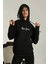 Irt Baskılı Oversize Üç Iplik Kapüşonlu Weatshirt Iyah 1