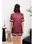 Bordo Saten Biyeli Kadın Pijama Şort Takımı 1325 3