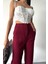 Bordo Atlas Kumaş Pensli Pantolon 5