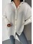 Saten Krinkill Manşet Detaylı Metal Düğme Sıralı Ekru Gömlek 2