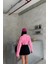 Crop Yan Çift Kemer Detaylı Pembe Poplin Gömlek 4