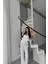 Jakarlı Bluzu Tasarım Detaylı Beyaz Ceket Pantolon Bluz 3 Lü Takım 2