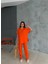 Omuz Midye Sıralı Bluz - Paça Pensli Pantolon - Orange 1