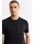 Erkek Siyah Bisiklet Yaka Baskılı Bi Stretch Interlok T-shirt A51y1135 2
