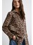 Leopar Desenli Poplin Gömlek Bej 1