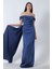 Indigo Drape Detaylı Saten Kumaş Abiye Elbise 9704858.98 4