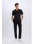 %100 Pamuk Keten Görünümlü Pantolon Beli Lastikli Slim Fit Dar Kesim Cepli Düz Paça D2671AX25SM 2