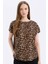 Regular Fit Leopar Desenli Bisiklet Yaka Kısa Kollu Bluz E7038AX25SP 1