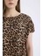 Regular Fit Leopar Desenli Bisiklet Yaka Kısa Kollu Bluz E7038AX25SP 5
