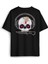 Müzik Dinleyen Kuru Kafa Kulaklık Bıçak Bandı Skull Sırt Ön Baskılı Oversize Tişört Unisex T-Shirt 1