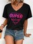 Kadın V Yaka Baskılı Siyah Oversize T-Shirt Salaş Boyfirend 1