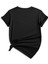 Kadın V Yaka Baskılı Siyah Oversize T-Shirt Salaş Boyfirend 2