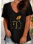 Kadın V Yaka Baskılı Siyah/beyaz Salaş Oversize T-Shirt 1