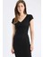 Bodycon Vücudu Saran V Yaka Fitilli Kaşkorse Kısa Kollu Midi Elbise E7368AX25SP 4