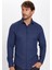 Erkek Slim Fit Dar Kesim Uzun Kollu Pamuklu Kolay Ütü Armürlü Lacivert Gömlek 1